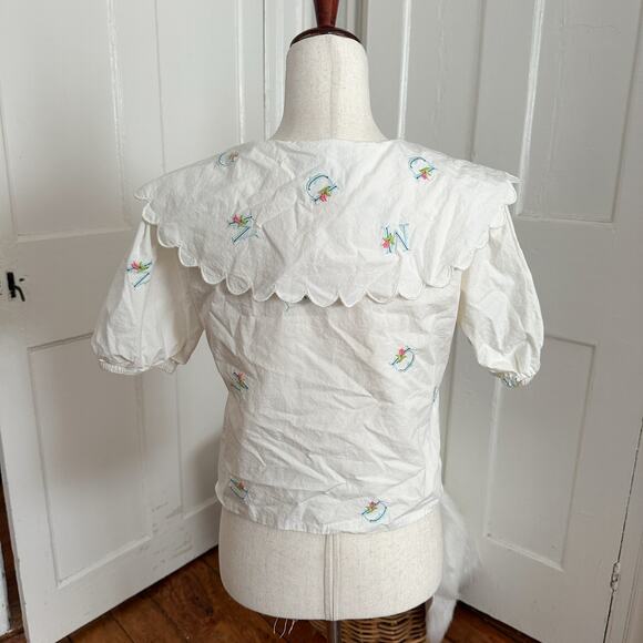 Damson Madder White Floral Collared Tie Top - Picture 4 of 5